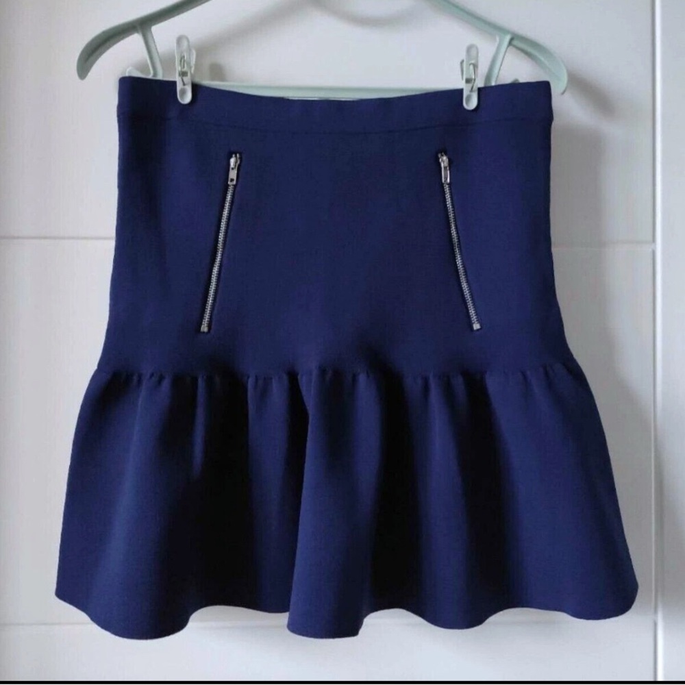 Sandro Paris Blue Ruffled Knit Mini Skirt Size 3 - Picture 3 of 5